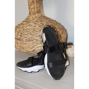 SOREL Black White Wedge Platform Slingback Sandals Women's Size 8